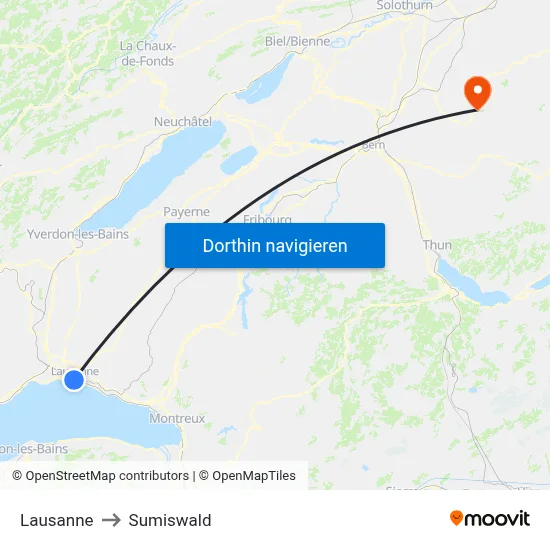 Lausanne to Sumiswald map