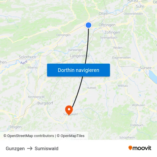 Gunzgen to Sumiswald map