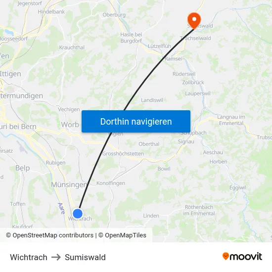 Wichtrach to Sumiswald map