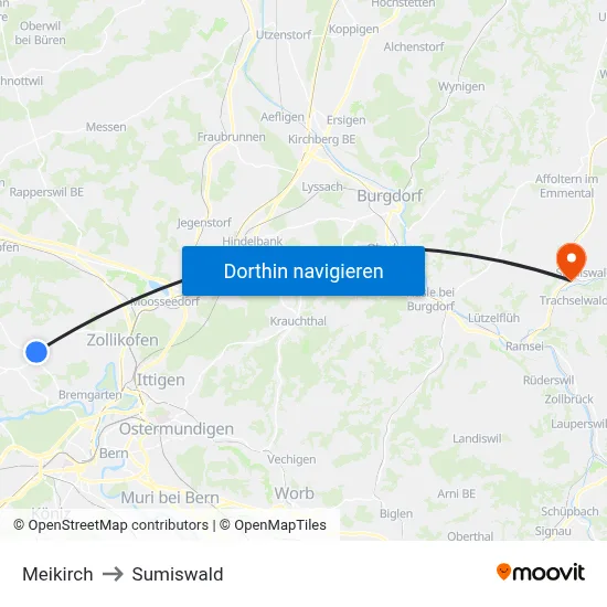 Meikirch to Sumiswald map