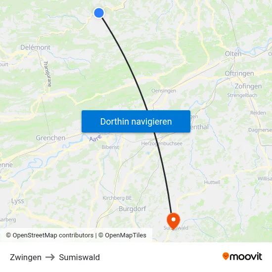 Zwingen to Sumiswald map