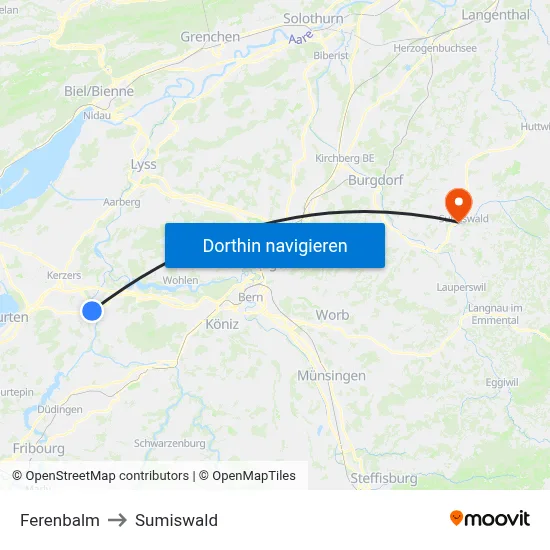 Ferenbalm to Sumiswald map