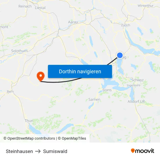 Steinhausen to Sumiswald map