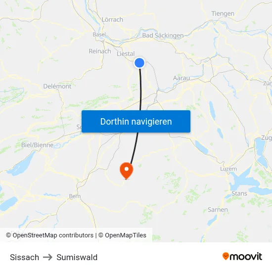 Sissach to Sumiswald map