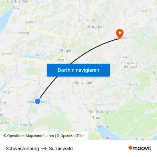 Schwarzenburg to Sumiswald map