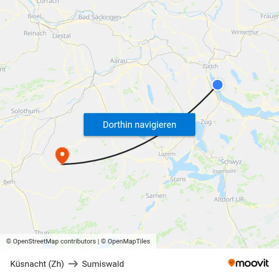 Küsnacht (Zh) to Sumiswald map