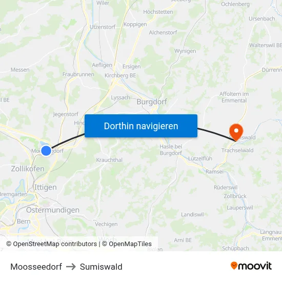 Moosseedorf to Sumiswald map