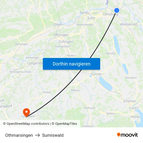 Othmarsingen to Sumiswald map
