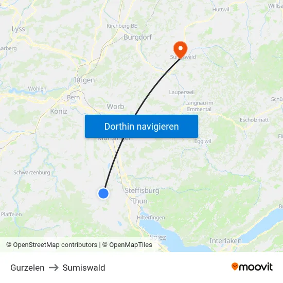 Gurzelen to Sumiswald map