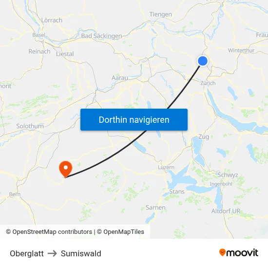 Oberglatt to Sumiswald map