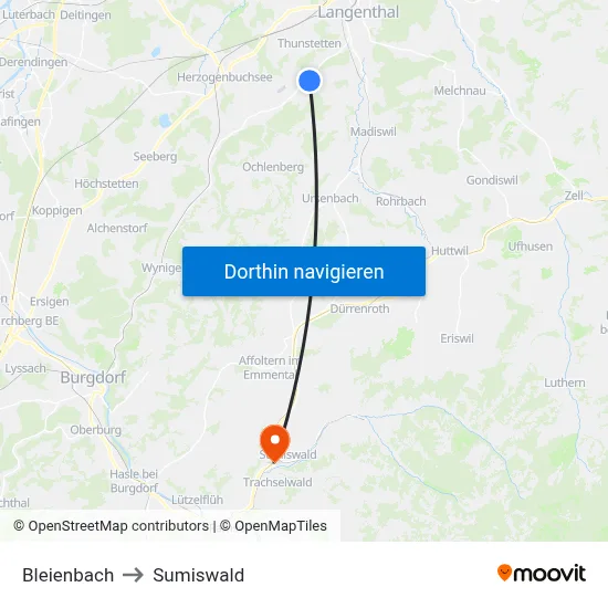 Bleienbach to Sumiswald map