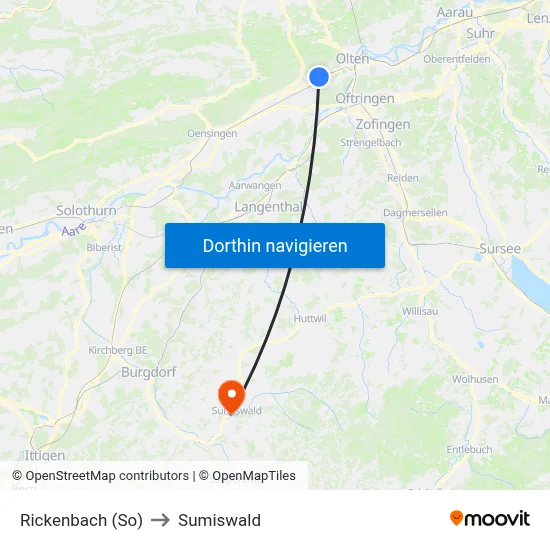 Rickenbach (So) to Sumiswald map