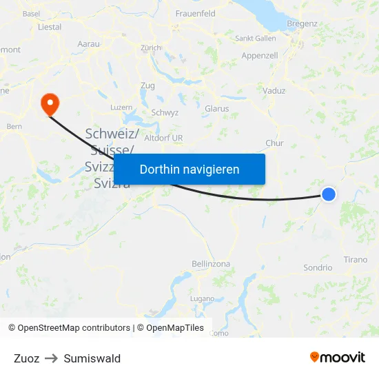 Zuoz to Sumiswald map