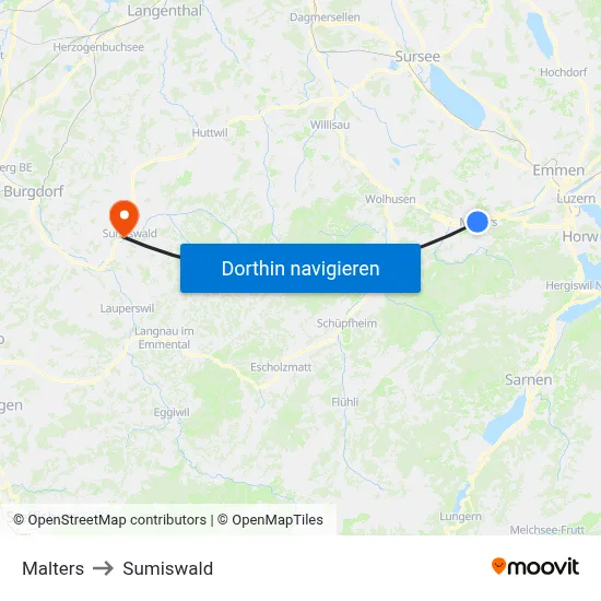 Malters to Sumiswald map