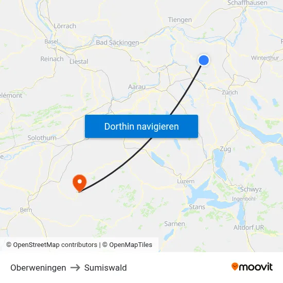 Oberweningen to Sumiswald map