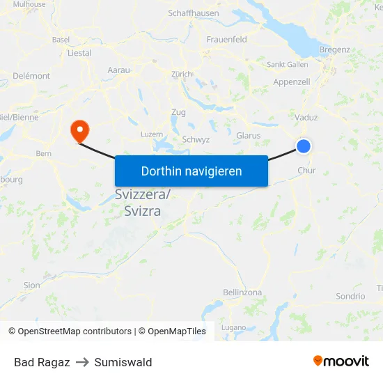 Bad Ragaz to Sumiswald map
