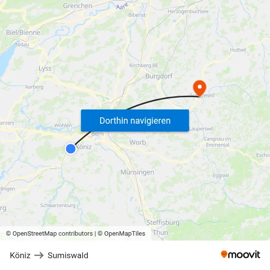 Köniz to Sumiswald map