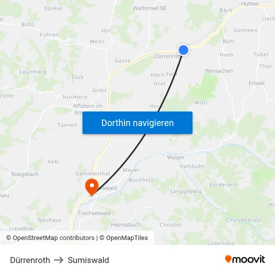 Dürrenroth to Sumiswald map