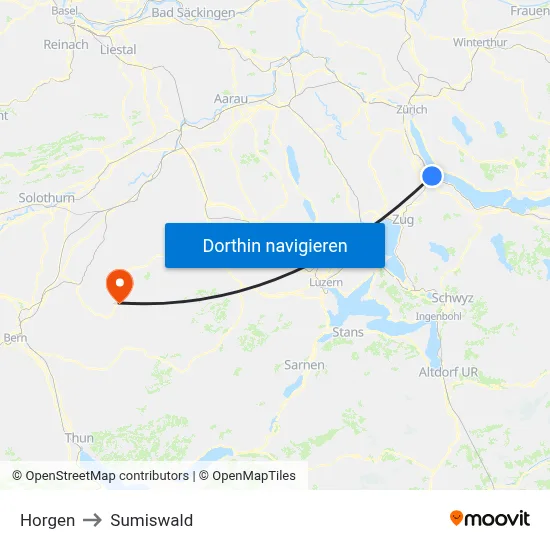 Horgen to Sumiswald map