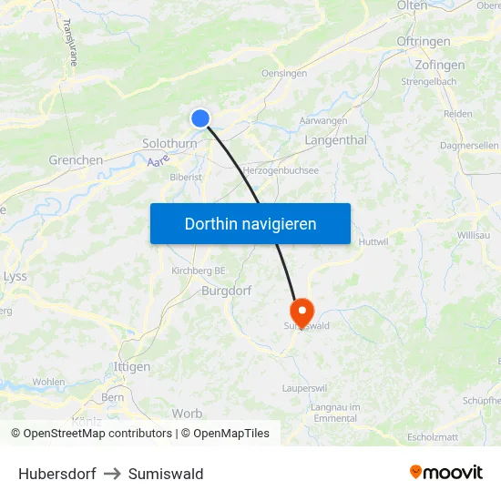 Hubersdorf to Sumiswald map