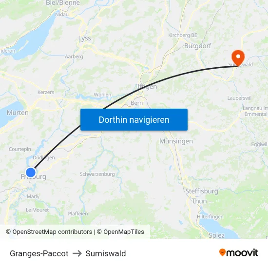 Granges-Paccot to Sumiswald map