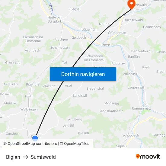 Biglen to Sumiswald map