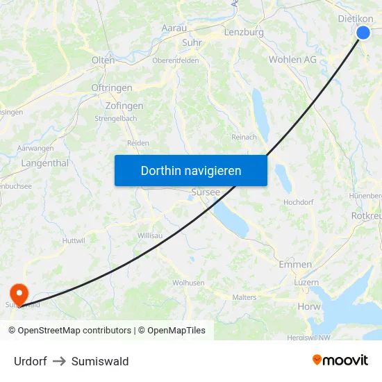 Urdorf to Sumiswald map