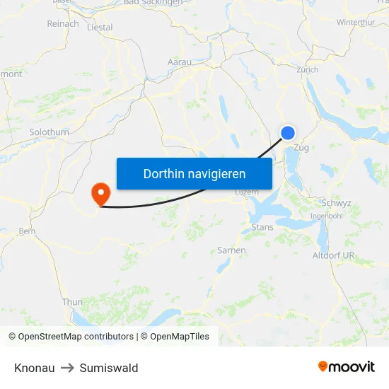 Knonau to Sumiswald map
