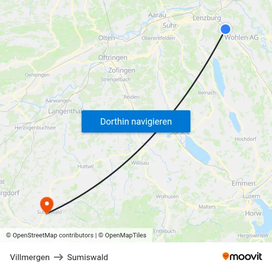 Villmergen to Sumiswald map