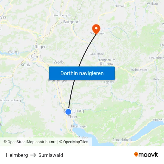 Heimberg to Sumiswald map