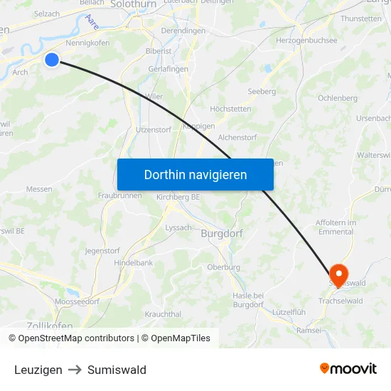 Leuzigen to Sumiswald map
