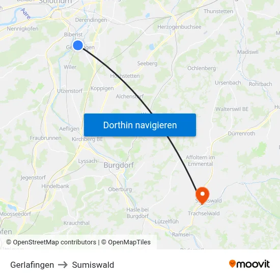 Gerlafingen to Sumiswald map