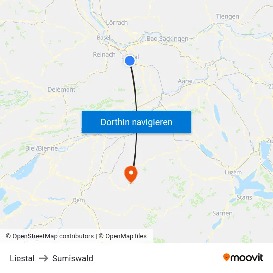 Liestal to Sumiswald map