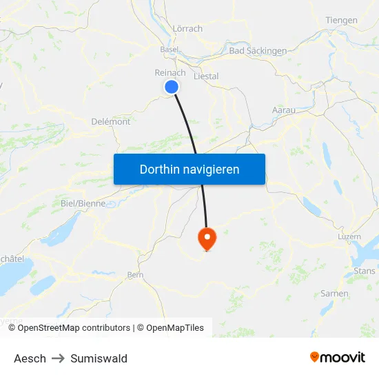 Aesch to Sumiswald map