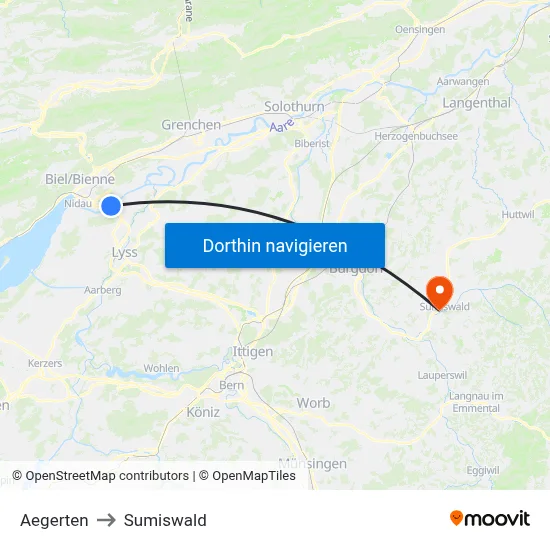 Aegerten to Sumiswald map