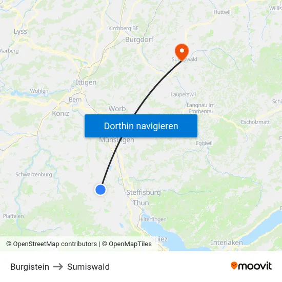 Burgistein to Sumiswald map