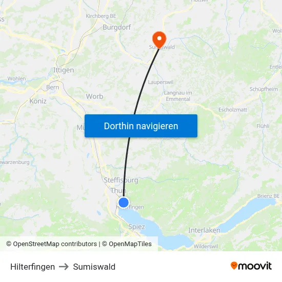 Hilterfingen to Sumiswald map