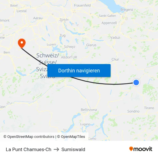 La Punt Chamues-Ch to Sumiswald map