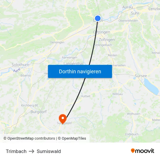 Trimbach to Sumiswald map