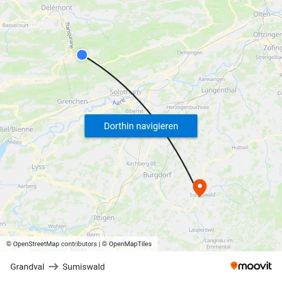 Grandval to Sumiswald map