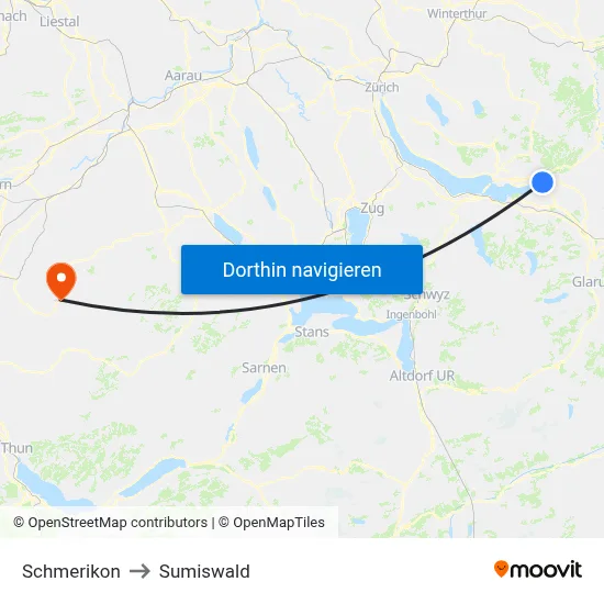 Schmerikon to Sumiswald map