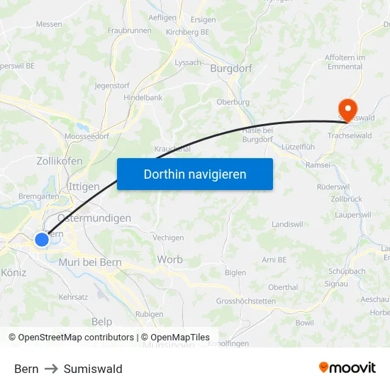 Bern to Sumiswald map