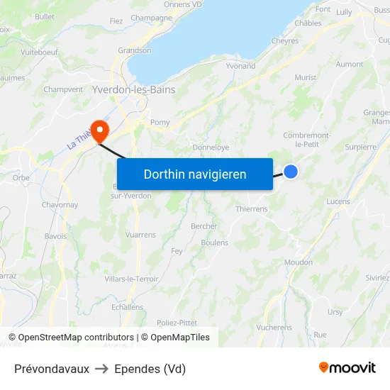 Prévondavaux to Ependes (Vd) map