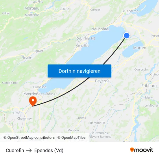 Cudrefin to Ependes (Vd) map