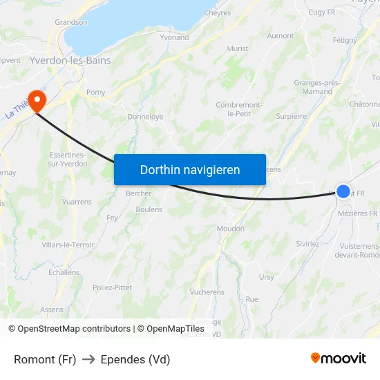 Romont (Fr) to Ependes (Vd) map