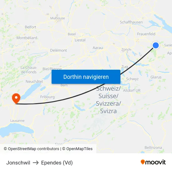 Jonschwil to Ependes (Vd) map