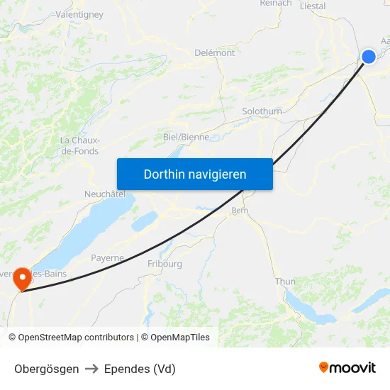 Obergösgen to Ependes (Vd) map