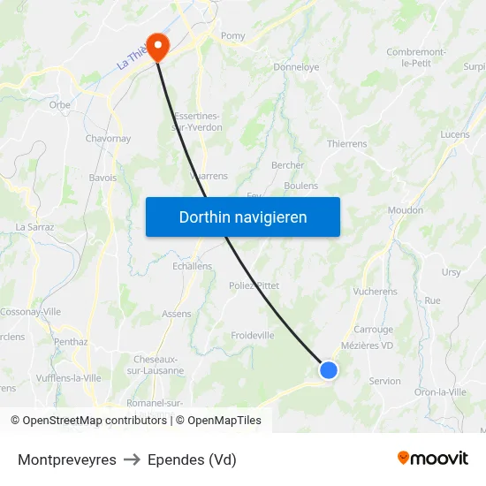 Montpreveyres to Ependes (Vd) map