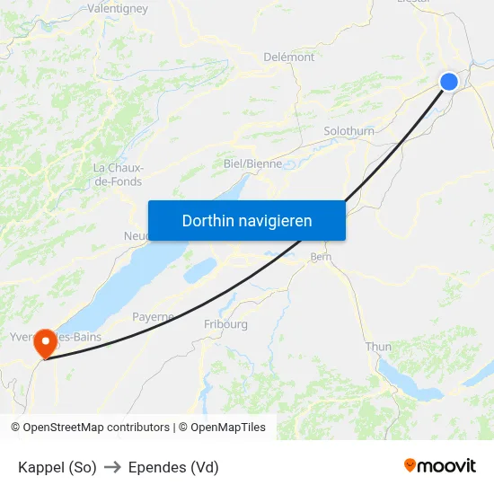 Kappel (So) to Ependes (Vd) map