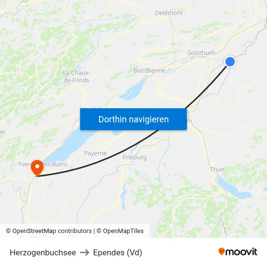 Herzogenbuchsee to Ependes (Vd) map